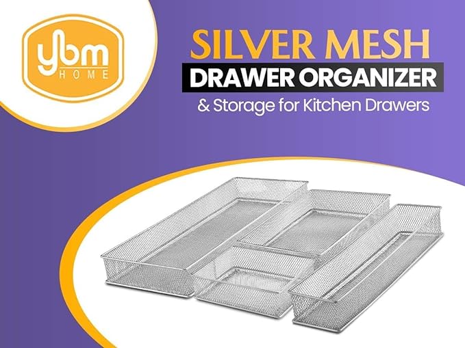 YBM HOME Silver Mesh Drawer Cabinet and or Shelf Organizer Bins, School Supply Holder Office Desktop Organizer Basket (1, 3x9x2 Inch)