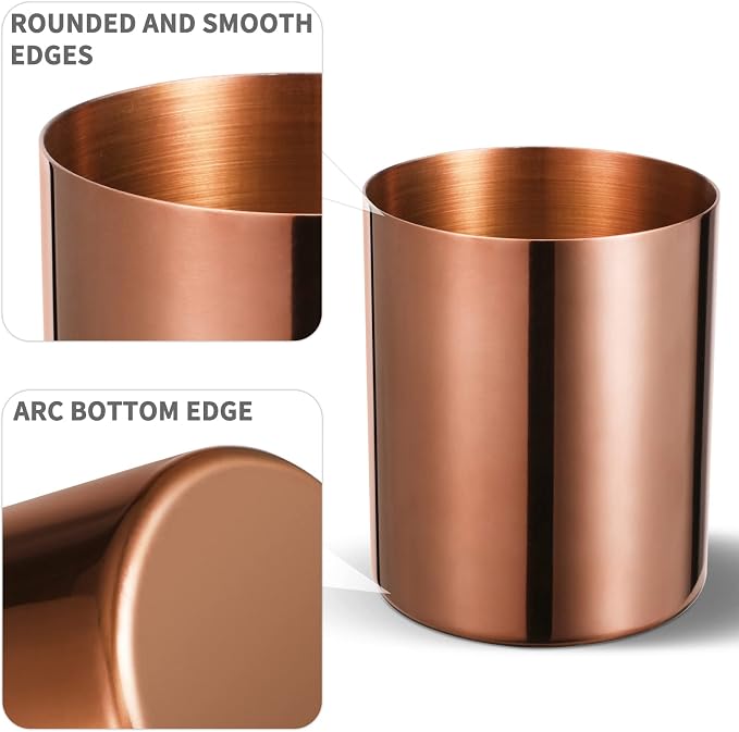 Rose Gold 304 Stainless Steel Pen Holder & Pencil Cup, Metal Desk Caddy & Desktop Stationery Organizer, Mirror Finish & Vacuum Plating(2-Piece Set)