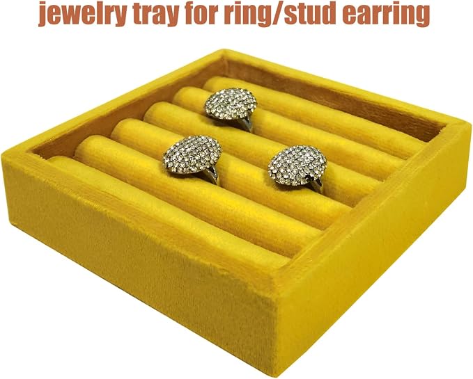 SCIKHETF Velvet Ring Earrings Studs organizer Tray Small Ring Insert Display Tray 5 Slots Stackable (Yellow)