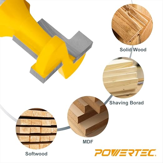 POWERTEC T Track Router Bit, Tungsten Carbide Tipped Router Bit, 1/2" Shank, 5/8" Dia., Slatwall, T Slot for Picture Frames, Compatible with 1/4" & 5/16" T Track Bolts, 2PK (73025-P2)
