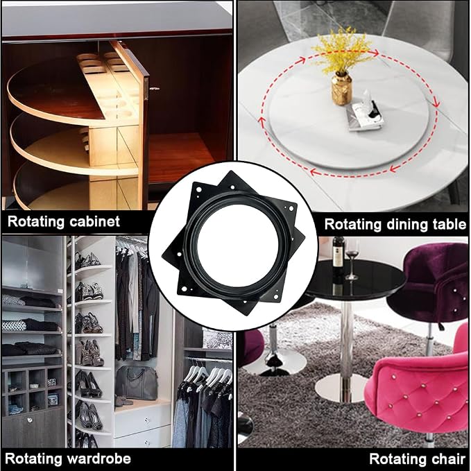 6" Lazy Susan Turntable, 500-lb Heavy Duty Steel Ball Bearing Rotating Tray Swivel Plate Cabinet Low Profile for Dining Table, Stool Chair, Pantry, Organizer (Black)