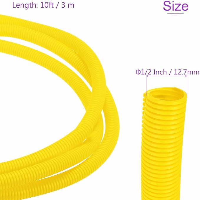 DMiotech 10ft Wire Loom Split Tubing 1/2 Inch(12.7mm) ID, Cord Protectors from Pet Flexible Conduit Cable Management for Office Home Garden, Yellow