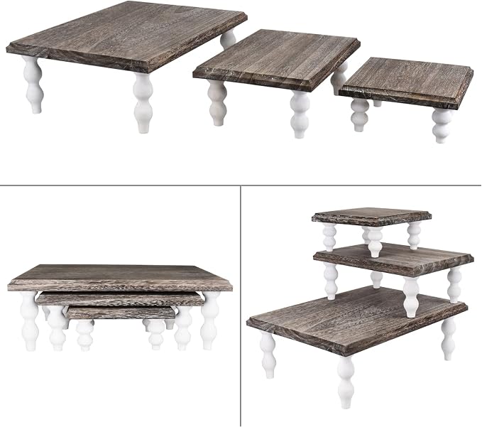 Ikee Design 3 Pcs Set Wooden Display Riser, Cupcake Dessert Display Riser, Countertop Centerpiece Dessert Serving Stand, Artificial Plant Stand for Garden Decor, Coffee Color