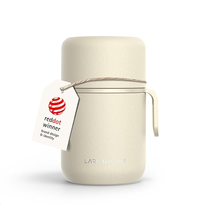 LARS NYSØM Stainless Steel Vacuum Insulated Food Jar - Leakproof Lunch Pot & Lunch Jar for Hot and Cold Food, Wide Mouth, Portable Soup Container for Work & Travel (Almond Beige, 17oz)