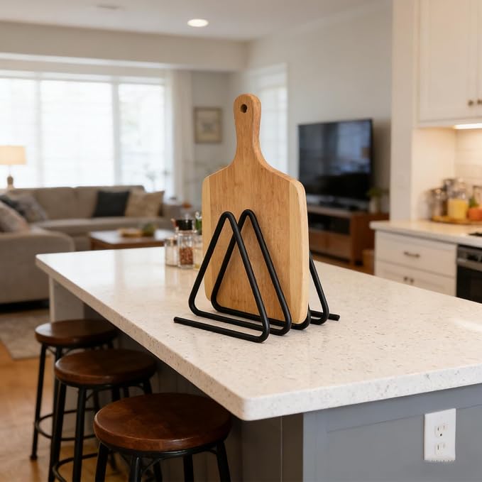 SHINEOFI Cutting Board Holder Cutting Board Organizer Triangle Rack Black Metal Chopping Sheet Holder Counter Stand for Cabinet Countertop Shelf,3. 93 X 3. 93 X 3. 54 Inch