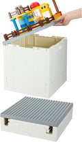 SHIMOYAMA Folding Storage Box with Large Building Lid for Duplo Blocks, 25L Collapsible Storage Bin, 26 Qt. Container (Gray)