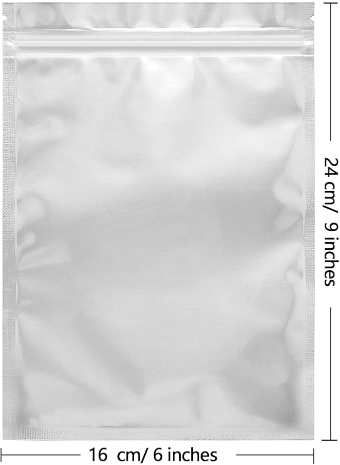 100 Pack Mylar Bags for Food Storage 6 x 9 Inch Resealable Smell Proof Bags with Clear Window Aluminum Foil Packaging Pouch Bag Silver