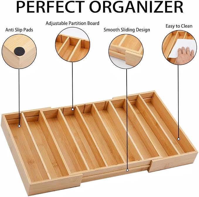 K Cup Holder Bamboo Coffee Pod Holder Drawer Organizer, Expandable K Cup Pod Storage Tea Bag Storage for Coffee Station Home Office and Kitchen