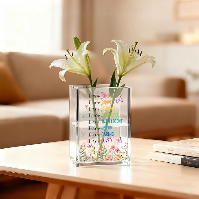 I Am Kind Acrylic Cosmetic Organizer Pen Holder, Inspirational Acrylic Desk Holder Cup for Pen Pencil, Affirmations Desk Organizer for Daughter, Mental Health Gifts for Women Office Worker