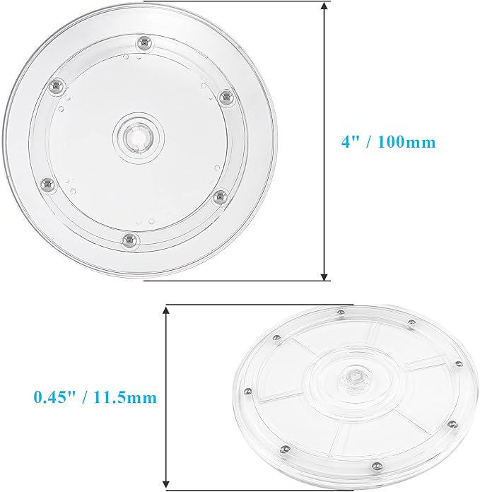 Jersvims 4 Inch Acrylic Turntable Platter, Transparent, 2Pcs | Round Rotating Plate, For Kitchen Pantry Cabinet Desk, Spice Cake Cookie Decorating, Turntable Organizer