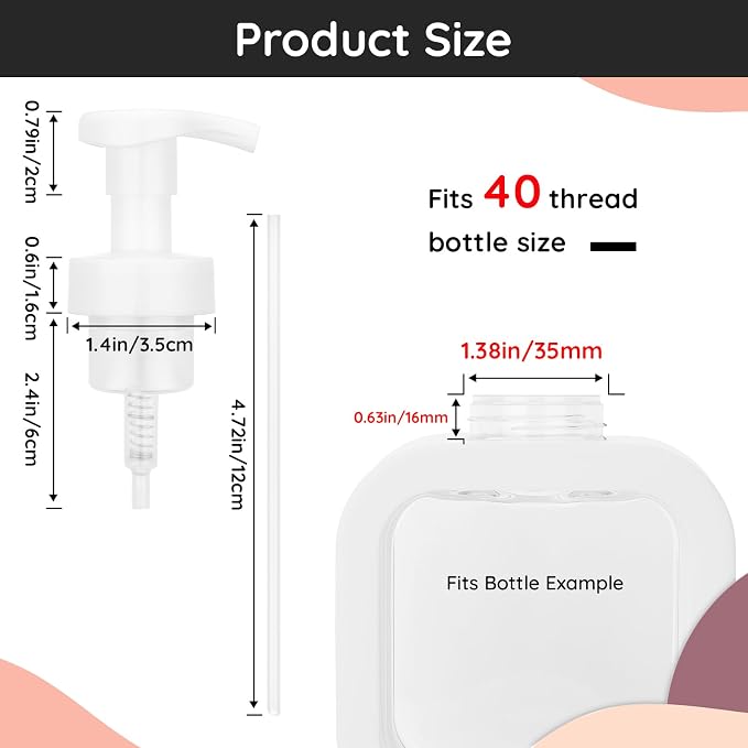 Segbeauty 3pcs White Foam Hand Soap Dispener Pump Replacement, Foam Dispenser Pump for Kitchen Hand Soap Dispensing Bottle, Bathroom Foaming Pumps Head, 40 Thread Size Foaming Bottle Lid Reusable