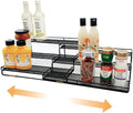 3 Tier Wide Expandable Cabinet Spice Rack Organizer (14.5" to 29.1") - Step Shelf with Protection Railing, Black,Copper (Comfort & Wide)