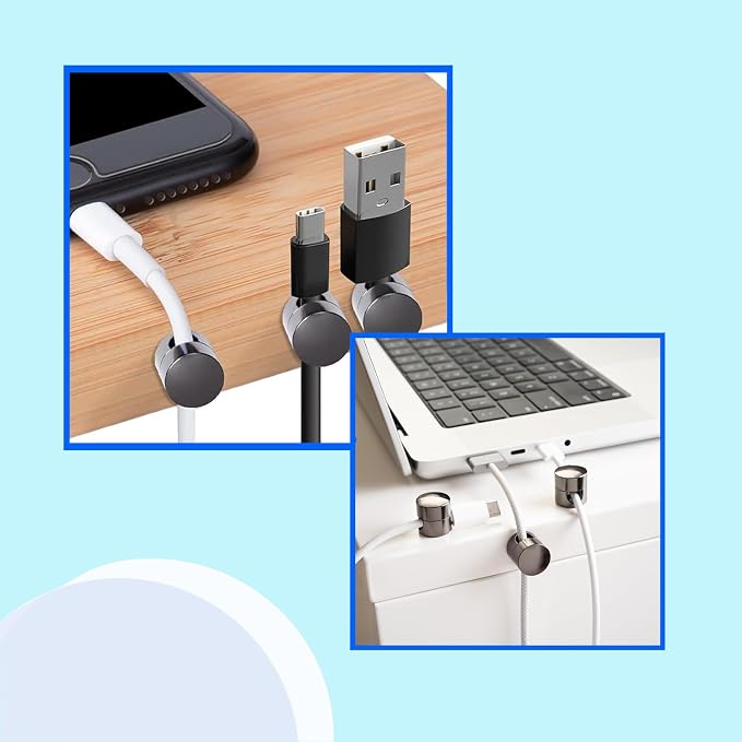 3 Sets Charger Cord Holder, Glossy Black Metal Adhesive Cable Management Clips,Adjustable Cable Anchor Holders,Wire Organizer for Desk, Wall Hook, Home, Office,Bedside Table