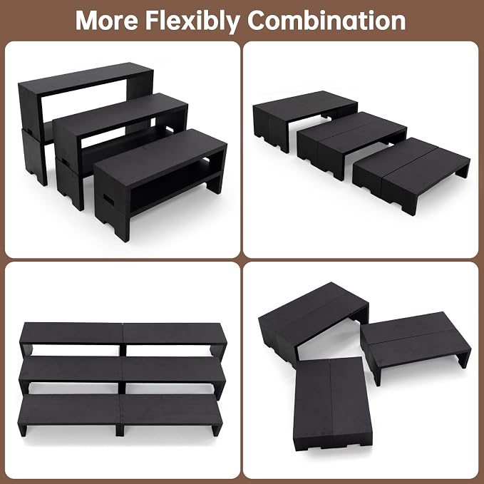 Yikaroeli 12Pcs Display Riser Black Wood Risers Small Wooden Stand 3 Tiered 4 Set Wood Racks Decorative Rectangular, Perfume Risers Cologne Organizer for Table(Black)