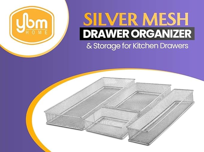 YBM HOME Silver Mesh Drawer Cabinet and or Shelf Organizer Bins, School Supply Holder Office Desktop Organizer Basket (12, 6x15x2 Inch)