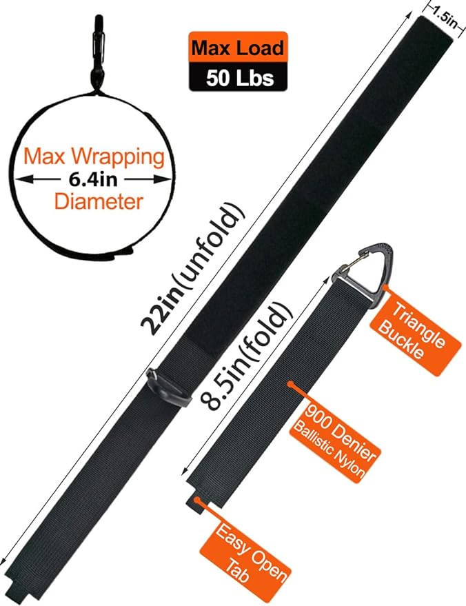 ZTSXLLIM Hose Straps, Hose Ties with Carabiner, Extension Cord Organizer | 4 Pack,22-Inch Extension Cord Strap, Garden Hose Wrap, Air Hose Holder, For Shed, Garage, House, Yard, Storage, Workshop