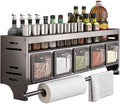 Update Spice Rack Wall Mounted with Hooks and Pole Hanging Seasoning Organizer Shelf Condiment Rack for Kitchen