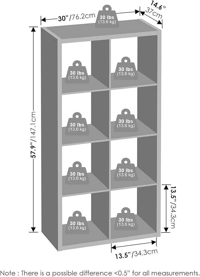 Furinno Simple 8-Cube Storage Organizer, Display Shelf, Dark Oak | Extra Thick Frame, Open Back Shelving Unit, Storage Shelves, for Organization and Storage, Living Room, Home Office