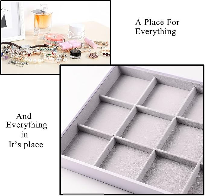 Oirlv Leather 12-Grid Jewelry Tray White | Removable Grid Inserts, Versatile Necklace/Pendant Storage