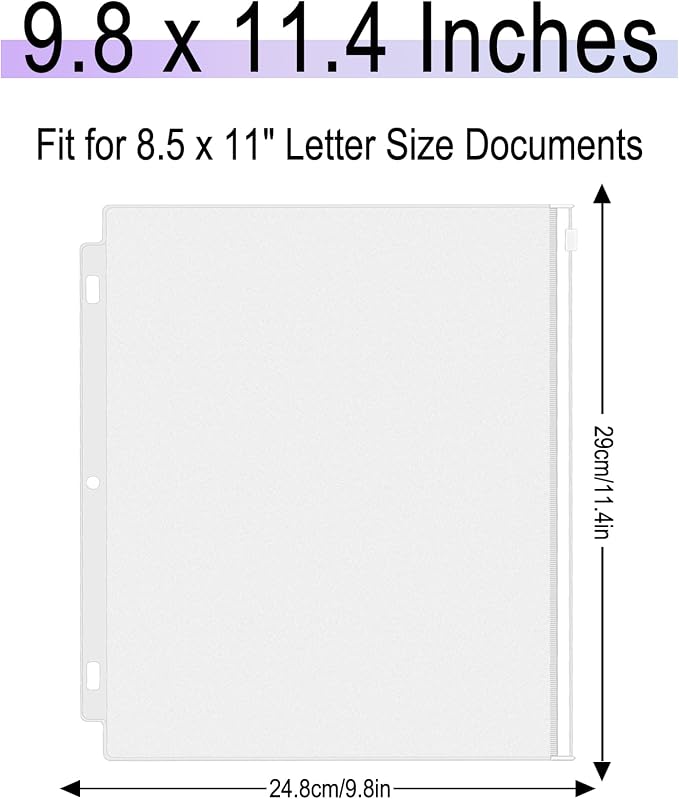 Antner 18 Pack Clear Letter Size Binder Pockets 3 Ring Binder Zipper Pouch Document Organizer, Waterproof PVC 3-Hole Loose Leaf File Bags Insert Sleeves Page Sheet Protectors Business Office Supplies