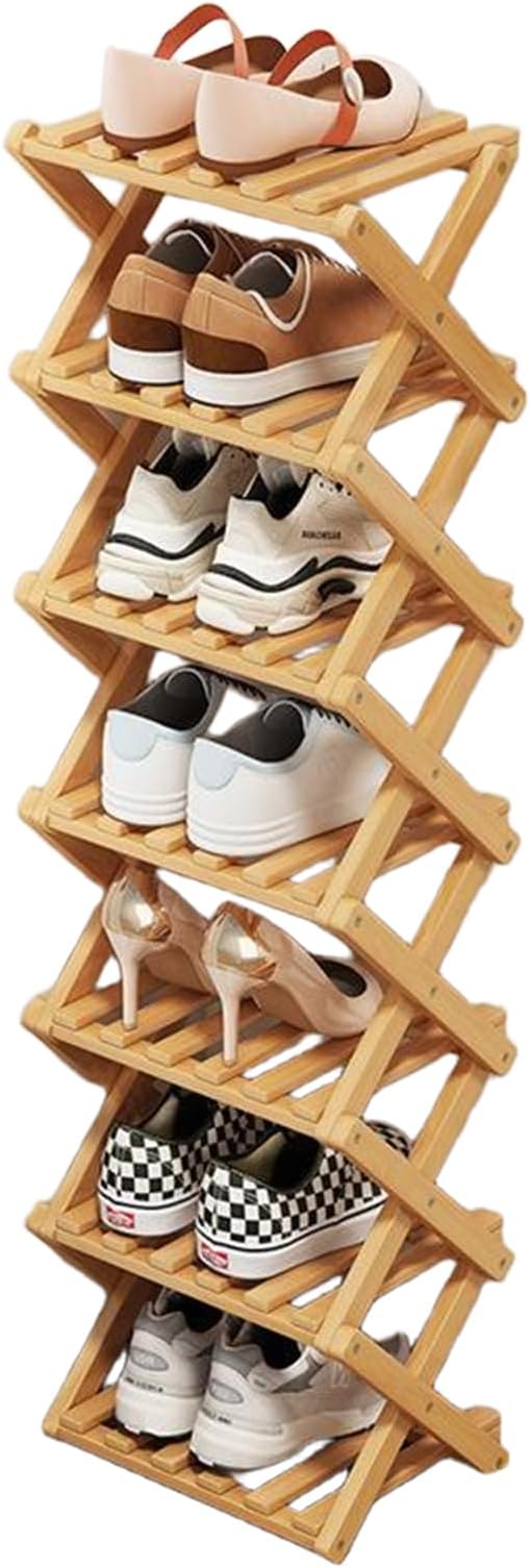 YYW Bamboo Shoe Rack, Foldable Vertical Free Standing Shoe Storage Shelf | Foldable design, Free standing for entryway or living room, Vertical shoe organizer, Space saving closet shelf