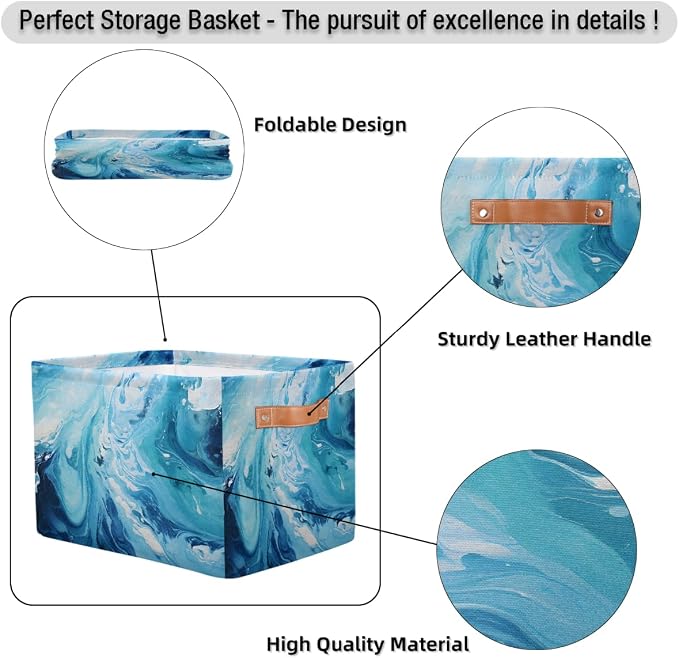 Rectangle Storage Baskets for Shelves, Blue Marble Storage Cube Organizer Bins Collapsible Toy Basket for Nursery Home Room