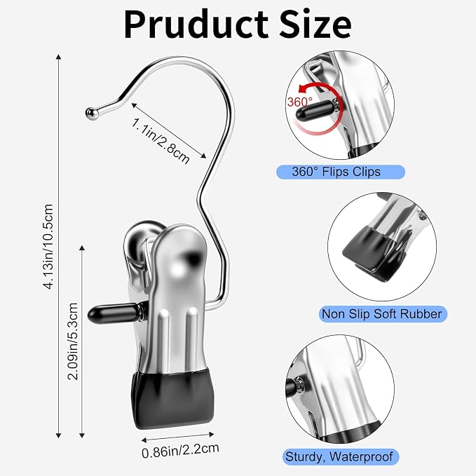 Senbowe 30 Pack Heavy Duty Clothes Pins, Boot Hangers for Closet, Laundry Hook Hanging Clips Clamps for Closet Organizer Pants Hats Socks Towels Clips, Clothespins Hanger for Travel Handbag Legging