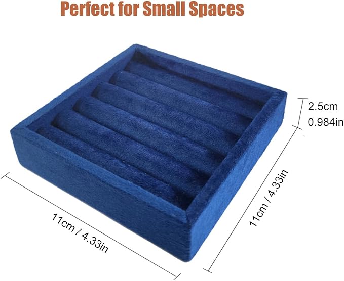 SCIKHETF Velvet Ring Earrings Studs organizer Tray Small Ring Insert Display Tray 5 Slots Stackable (Dark Blue)