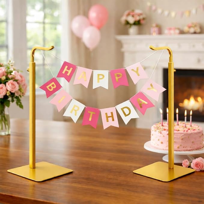 Purse Display Stand, Height-Adjustable Tabletop Handbag Holder, Multi-Use Display Rack and Banner Stand for Happy Birthday Banners, Lanterns and Wreaths, for Home, Retail and Party Use, Gold