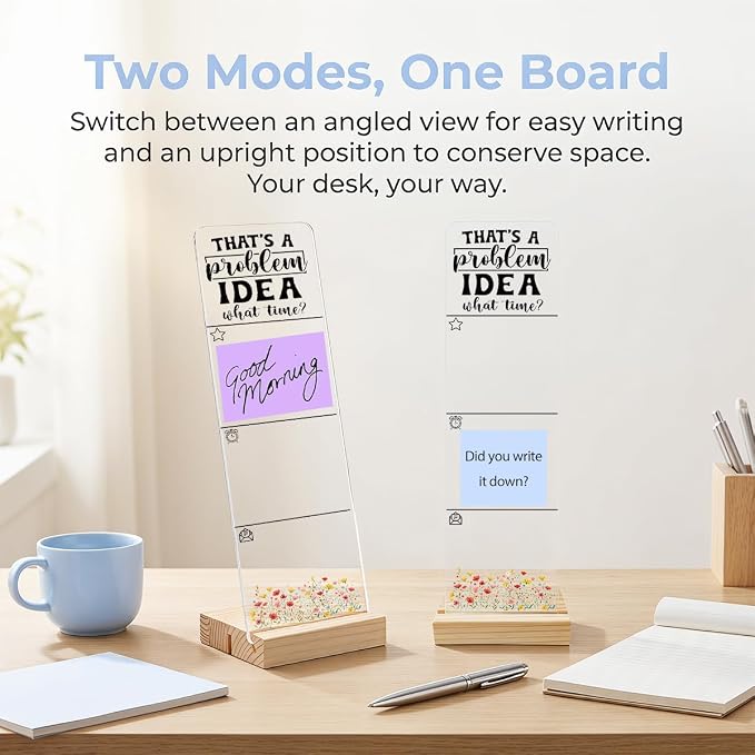 Sticky Note Holder, Monitor Memo Board, Acrylic Post It Note Holder with Wooden Base, Includes 200 Notes, Desk Organizer Funny Party Quote