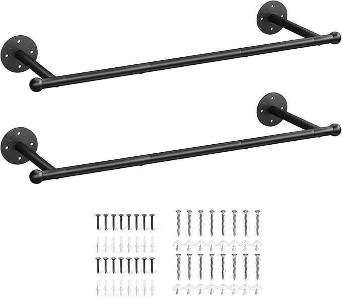 OROPY 33" Industrial Pipe Clothing Rack, Wall Mounted Clothes Rack 2 Pack | Closet Rods for Hanging Clothes, Multi-purpose Hanging Rod for Laundry Room, Bedroom and Closet Storage