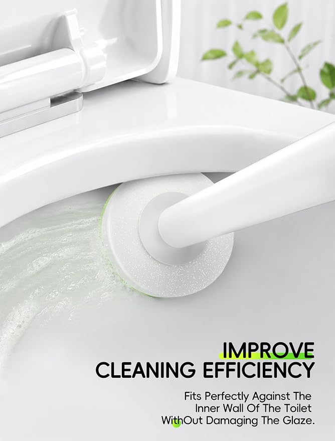 Wall Mounted Disposable Toilet Brush System with Holder, Toilet Bowl Cleaning Wand with Green Refills and One-Button Release, 1 Wand and Holder with 48 Green Refills