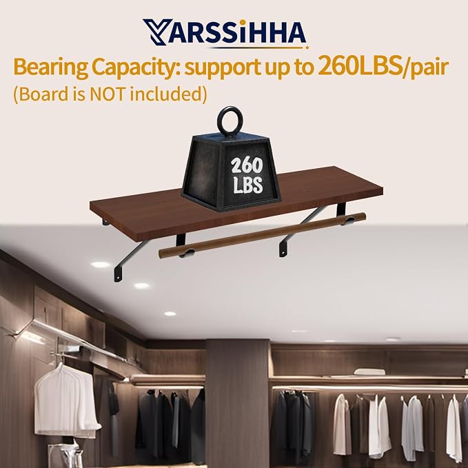 Yarssihha 6 Pack Adjustable Closet Rod Bracket, Wall Mounted Closet Shelf Bracket, Black Closet Rod Support Bracket with Screws