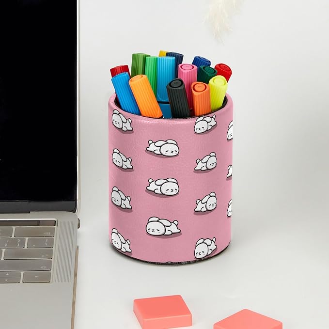 Cute Pink and Rabbit Pen Holder Pencil Organizer for Desk, 3.1” x 3.1” x 3.9” Pencil Cup Office Supplies, Large Capacity Cute Pen and Makeup Brush Holder for Home, School, Desktop
