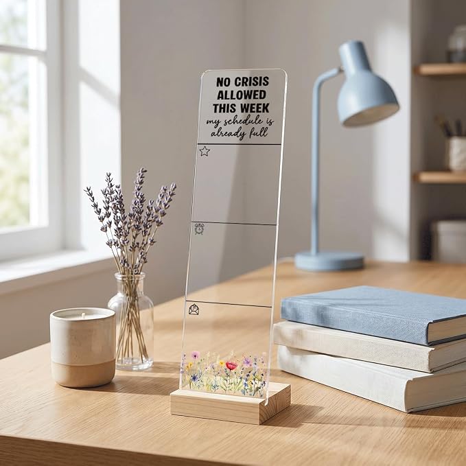 Sticky Notes Monitor Memo Board with Removable Wooden Base NO Crisis Allowed This Week Funny Office Quote Message Board Portable Sticky Note Holder Sarcastic Desk Decor