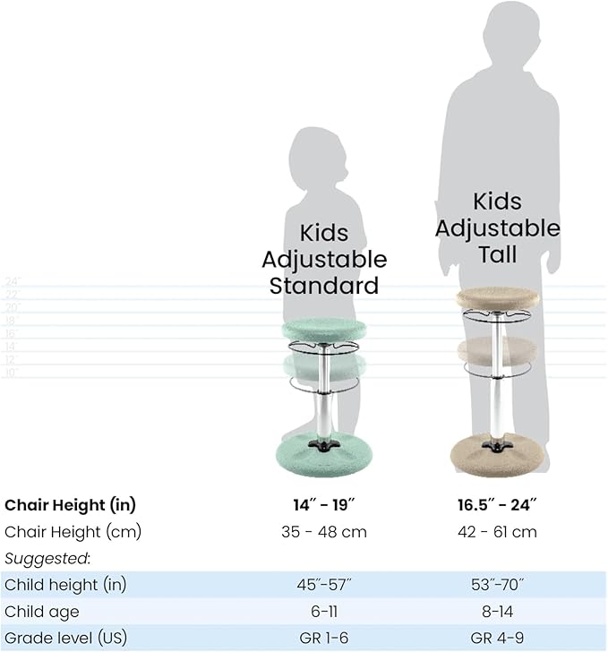 KORE DESIGN Adjustable Wobble Stool Chair, Girls + Boys Kid Desk Stools, Ergonomic Small Office Chairs, Flexible Seating, Active Kids, ADD/ADHD, Classroom, Home, Age 6-11, Standard (14-19in) Pale Blue