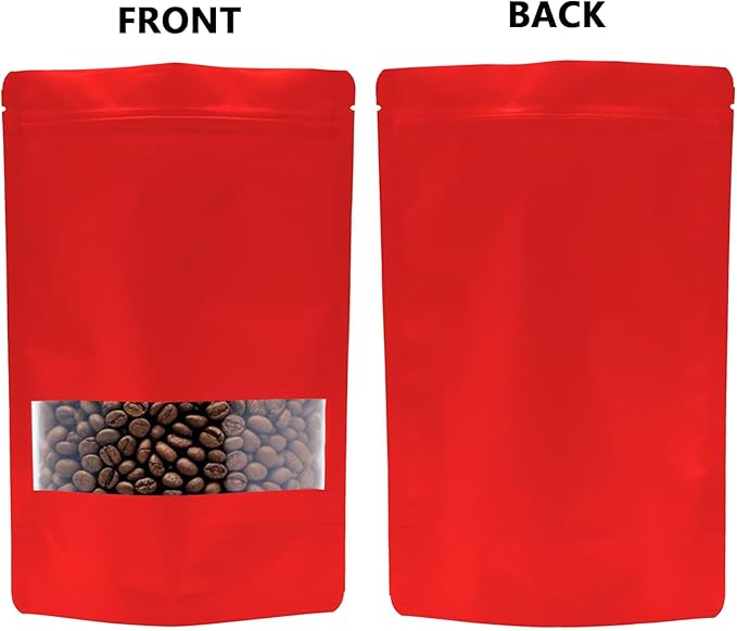 100PCS Foil Pouch Mylar Bags with Clear Window,ULIFESTAR Stand Up Sealable Bags with Tear Notches,Resealable for Food,Party Favors,Gift Packaging and Small Business(10 * 15cm/3.94 * 5.91",Red)