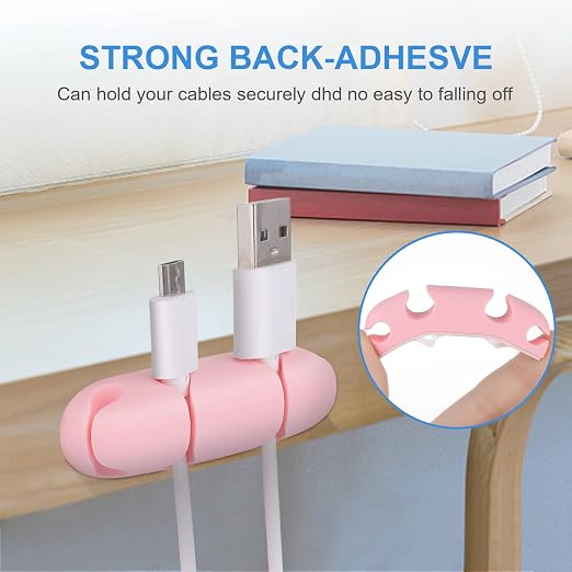WLLHYF 3PCS Cable Clips, Cord Wire Organizer Silicone 4 Hole (Pink) | Cable Harness, USB Charging Accessory, Cable Holder for Office and Home Desk