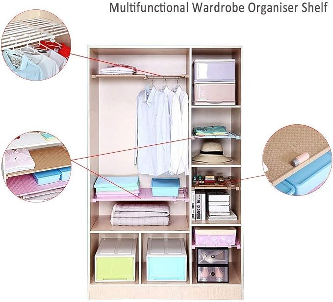 Adjustable Shelf Organizer Expandable Closet Shelf and Rod with No Drilling for Wardrobe Cupboard Kitchen Bookcase (15" - 23.6")