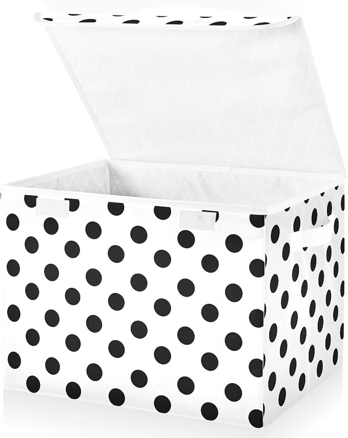 ALAZA Polka Dots Black White Storage Bins Organizer Box Baskets Lidded Clothes for Shelves Closet Collapsible Stackable Storage Cubes Handles