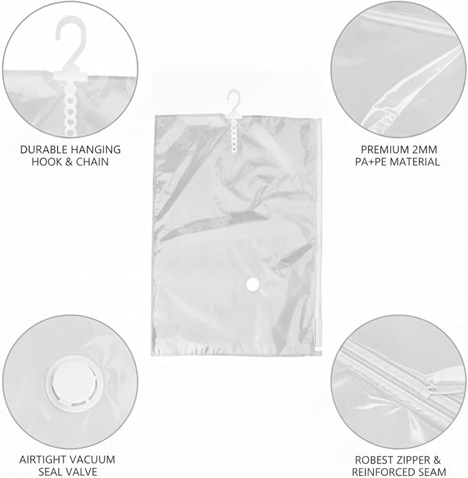 Hanging Vacuum Storage Bags for Closet, Clear Compression Saver for Coats & Suits, Space Saving Organizer (1 Pack)