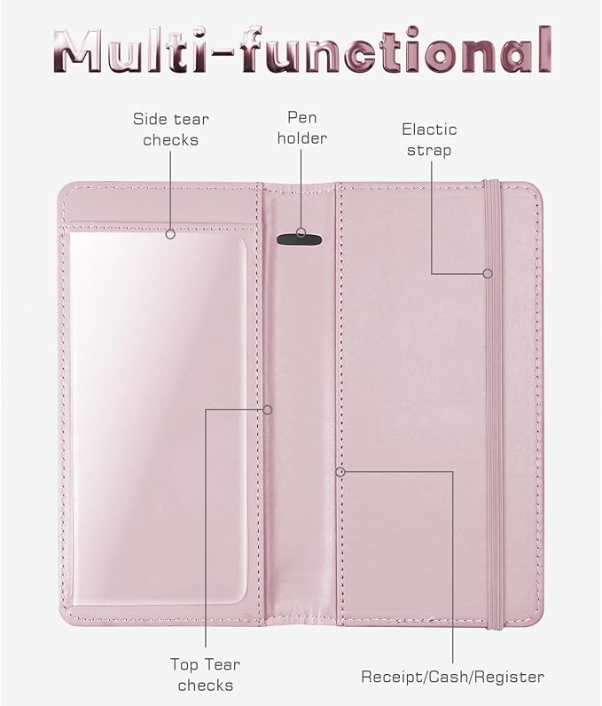 Letter Checkbook Cover, RFID Blocking Checkbook, Duplicate Checks with Pen Holder, Cards Slots, Multi-Functional Checkbook Holder for Personal and Business Checks