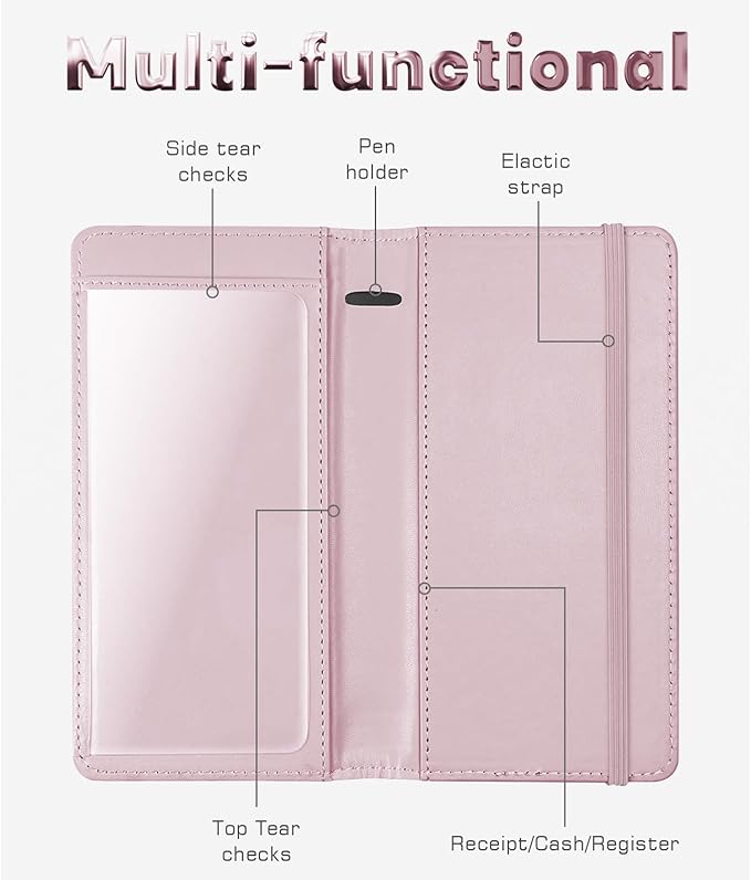 Letter Checkbook Cover, RFID Blocking Checkbook, Duplicate Checks with Pen Holder, Cards Slots, Multi-Functional Checkbook Holder for Personal and Business Checks