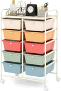 Moccha 10-Drawer Rolling Storage Cart - Under Desk Storage Drawers with wheels for Craft Art Supply Paper Salon, Scrapbook Paper Tools, Mobile Utility Cart for Classroom, Macaron