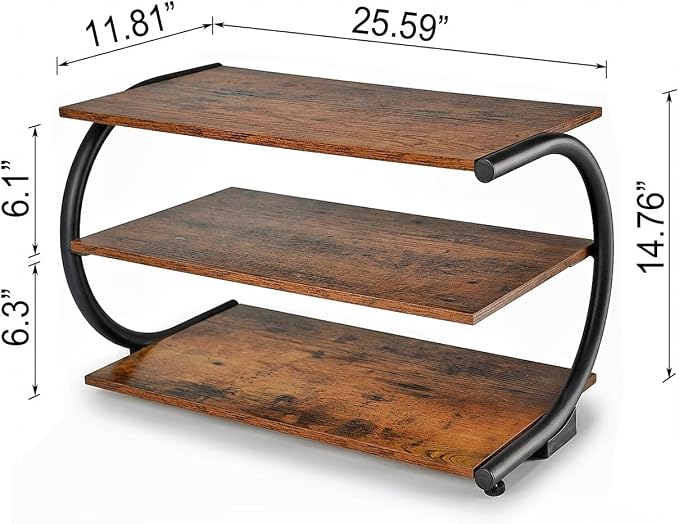 Shoe Rack for Entryway, C-Shaped 3-Tier 26” Wide Wood Shoe Storage | Space Saving Shoe Organizer, Wooden Shelves, Curved Metal Frame, Adjustable Feet, for Front Door Entrance, Closet, Hallway