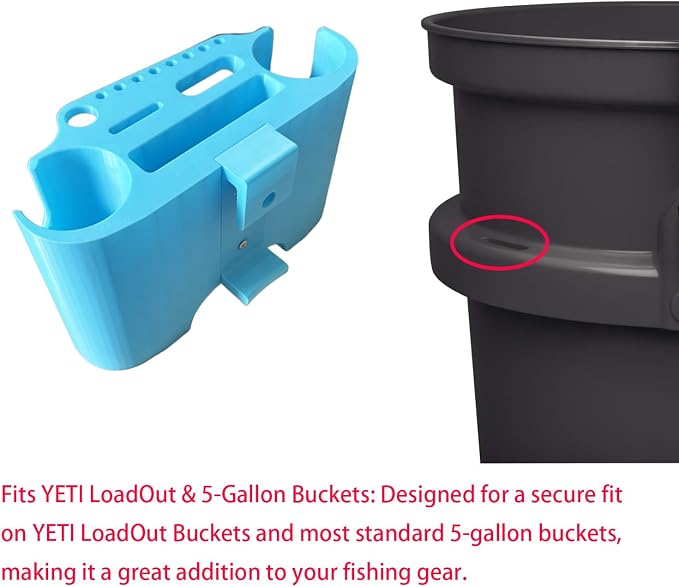 Bucket Fishing Rod Holder, Compatible with YETI LoadOut Bucket & 5 Gallon Buckets, Fishing Pole & Tackle Organizer for YETI Bucket Accessories
