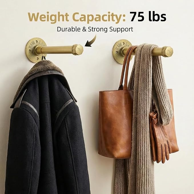 Wall Mounted Clothes Rack | Heavy Duty Industrial Pipe Clothes Rack, DIY Closet Rod & Garment Hanging Bar for Wardrobe Organization (2 Pack)
