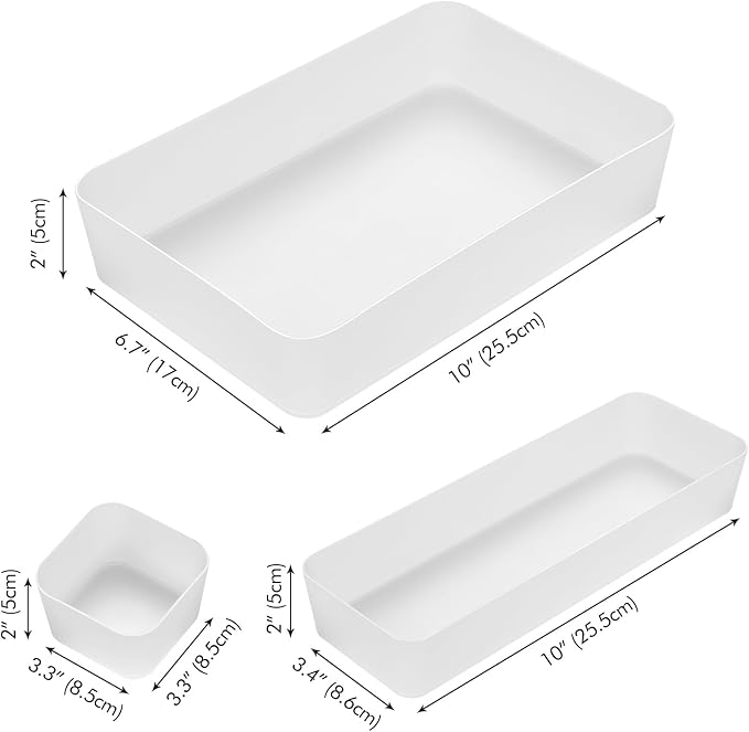 Poeland 15 Pcs Drawer Organizer Tray Storage Box for Bedroom Dresser Bathroom Kitchen, Frosted