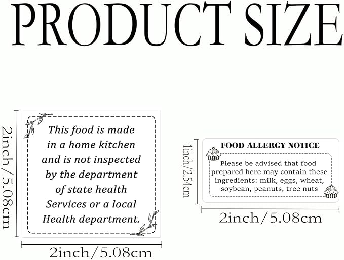 500Pcs Cottage Food Law Labels Waterproof Made in a Home Decal Stickers -2in Square Food Stickers Thermal Printed Labels Commercial Label Stickers for Home, Meal Prepping, Pantry (White Combination)