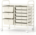 Moccha 9-Drawer Rolling Storage Cart - Under Desk Storage Drawers with wheels for Craft Art Supply Paper Salon, Scrapbook Paper Tools, Mobile Utility Cart for Classroom, White